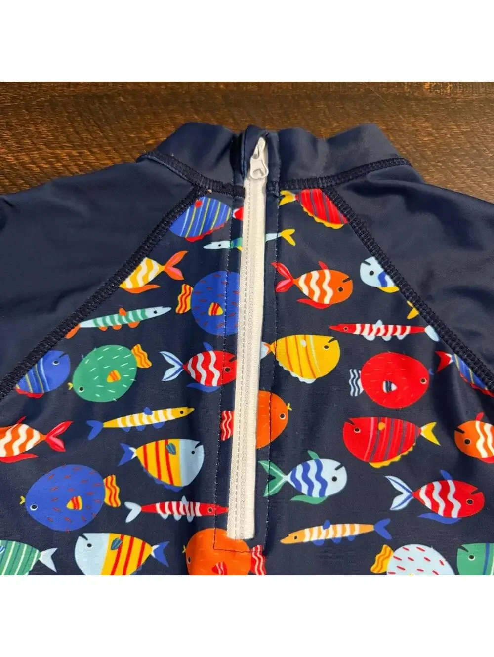 Unbranded Fish Print Long Sleeve Rash Guard Swimsuit Navy Blue 3-6M Kids Swim
